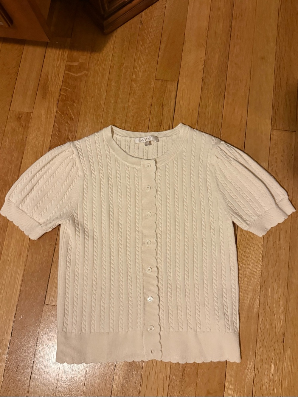 Wayf Cream Short Sleeve Button Front Knit Top